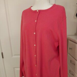 🎀Lands End Pink Cotton Sweater-Top, Cardigan 1X 16W-18W EXC🎀